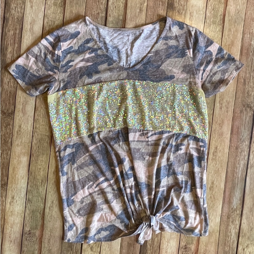 Camo sequin boutique top